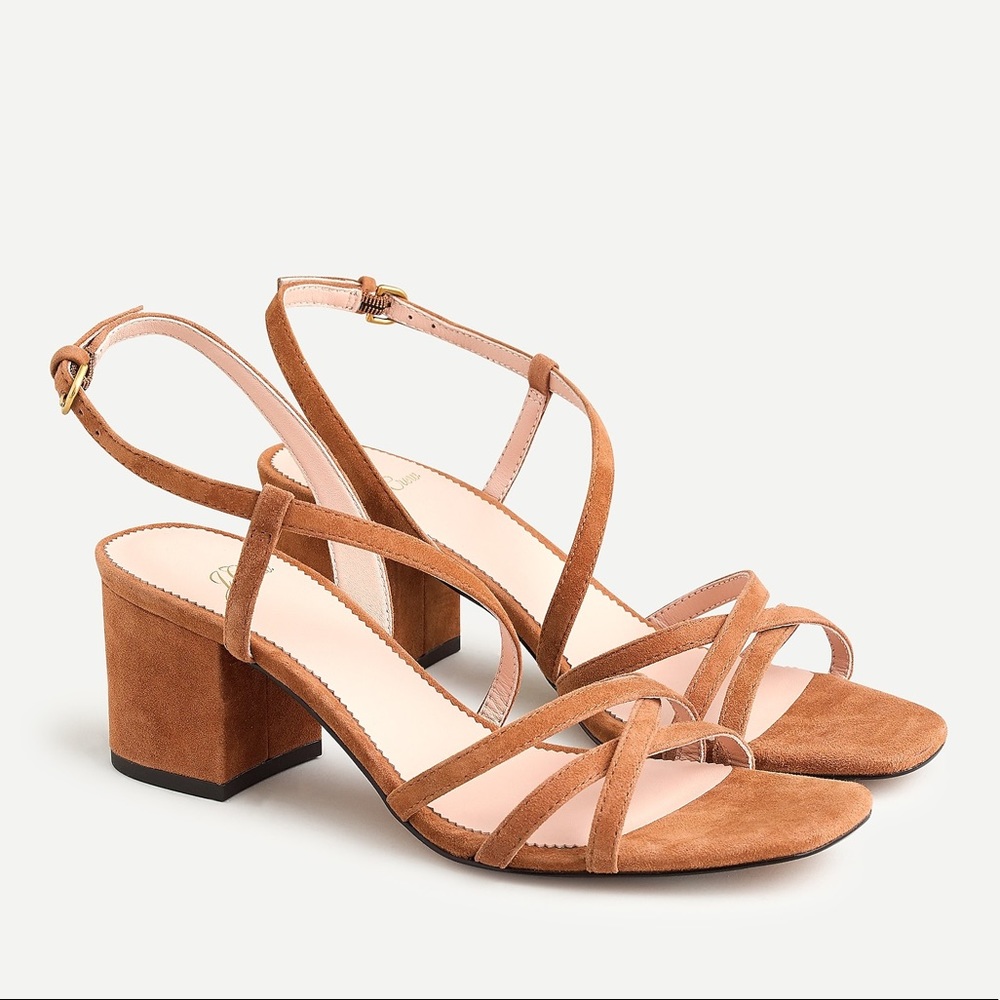 J. Crew Tan Suede Strappy Block Heel Sandals